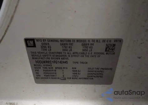 2015 Chevrolet Silverado 1500 1Lt from USA, damaged, VIN 3GCUKREC1FG142445